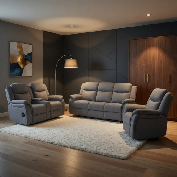 Galaxy Tech Electric Recline 3+2+1 Sofa Set In Grey Fabric