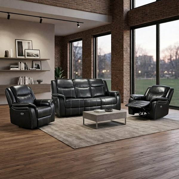 Galaxy Tech Electric Recliner 3+1+1 Sofa Set In Black