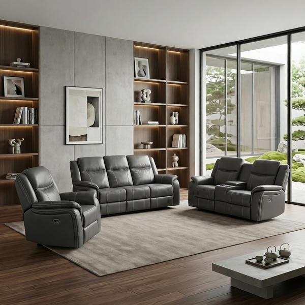 Galaxy Tech Electric Recliner 3+2+1 Leather Sofa Set In Grey