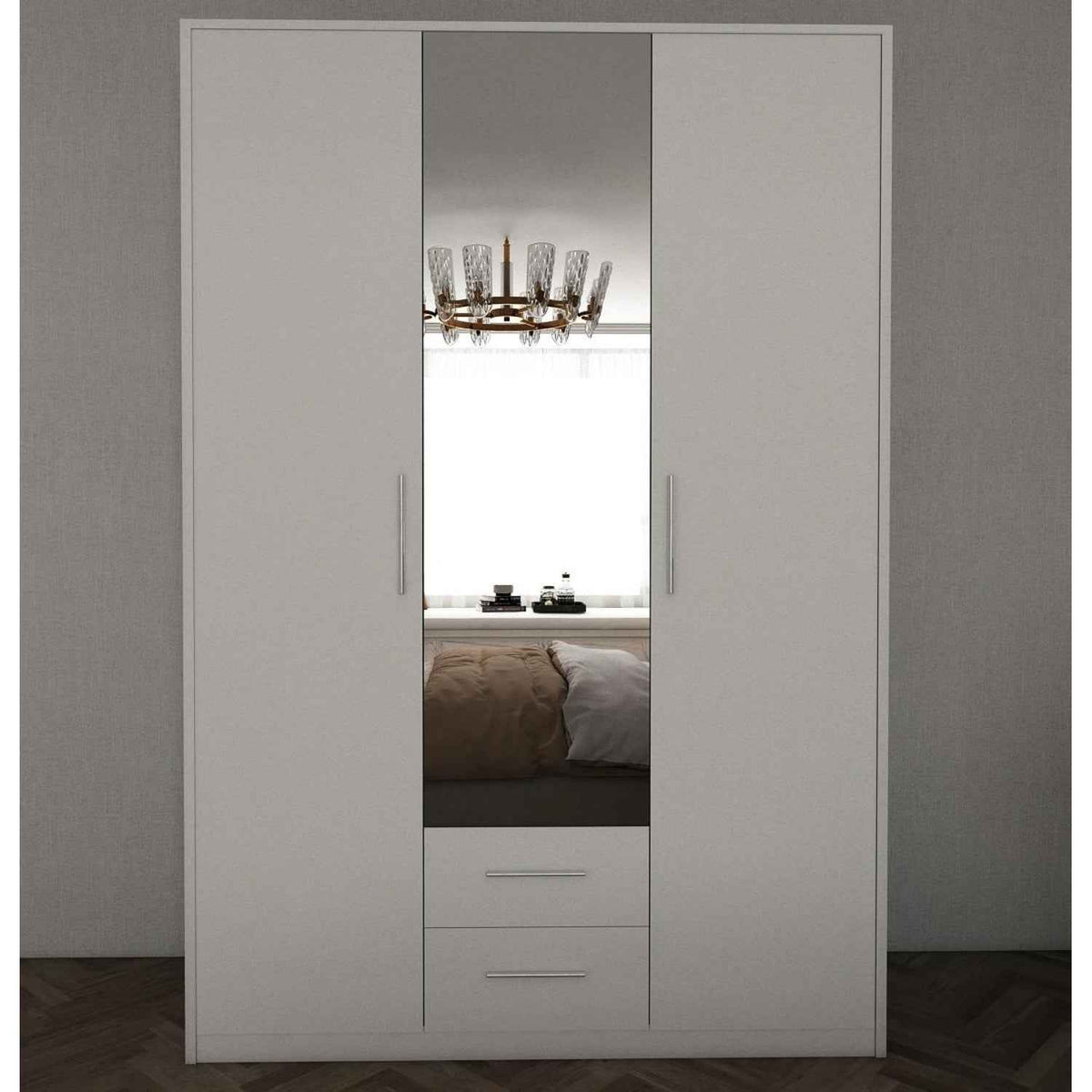 Windsor White 3 Door Wardrobe 120cm with Mirror and 2 Drawers