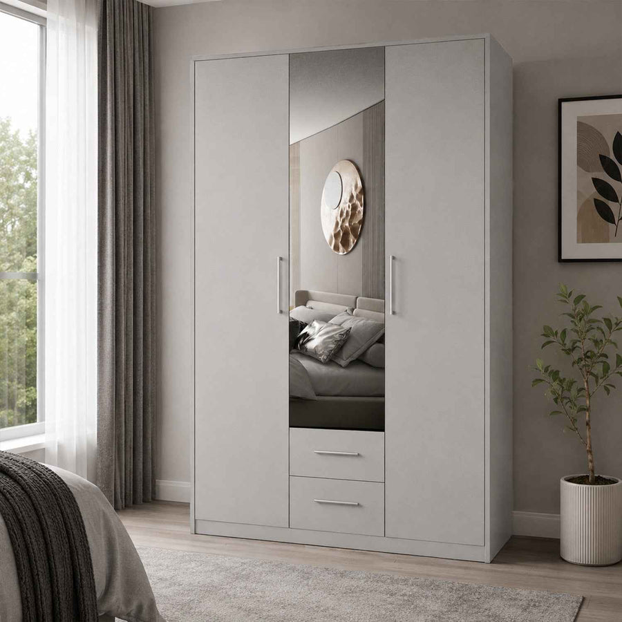 Windsor White 3 Door Wardrobe 120cm with Mirror and 2 Drawers