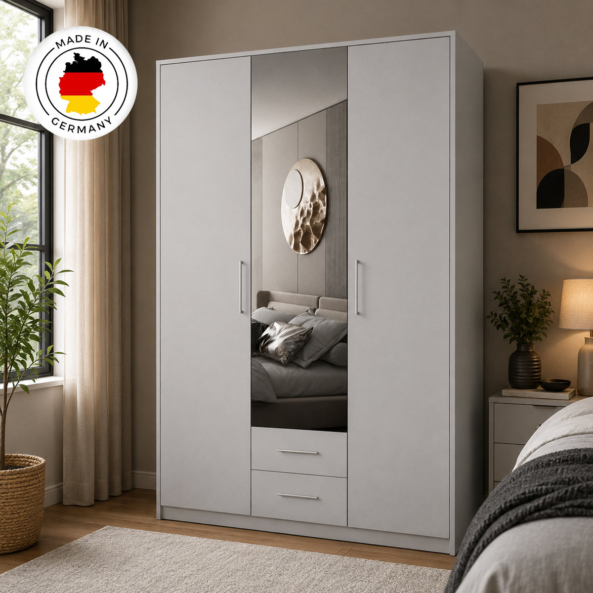 Windsor White 3 Door Wardrobe 120cm with Mirror and 2 Drawers - image 6