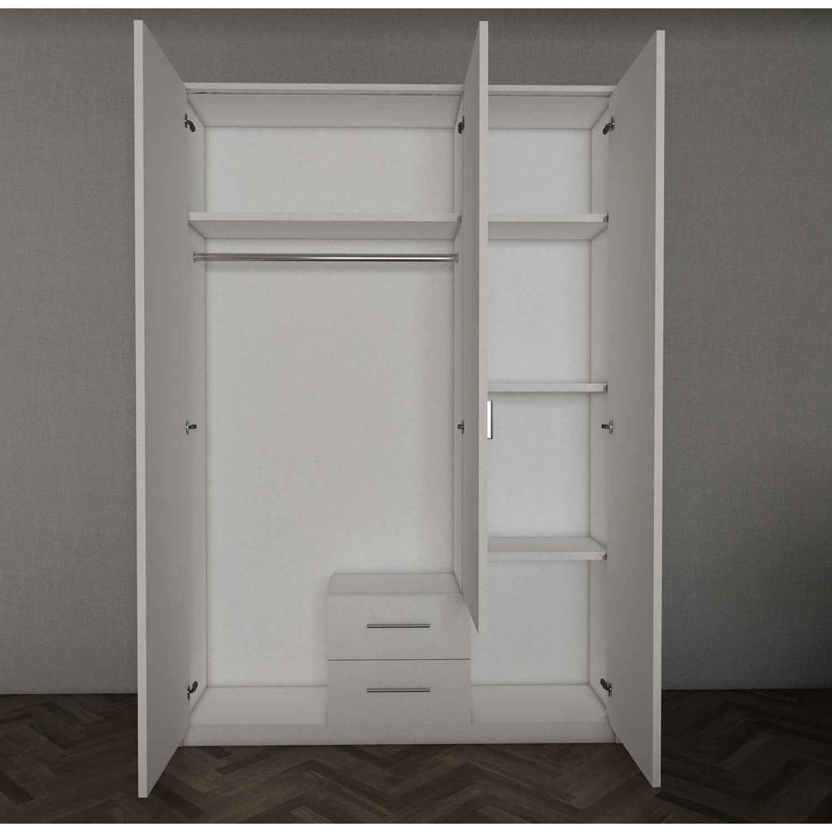 Windsor White 3 Door Wardrobe 120cm with Mirror and 2 Drawers