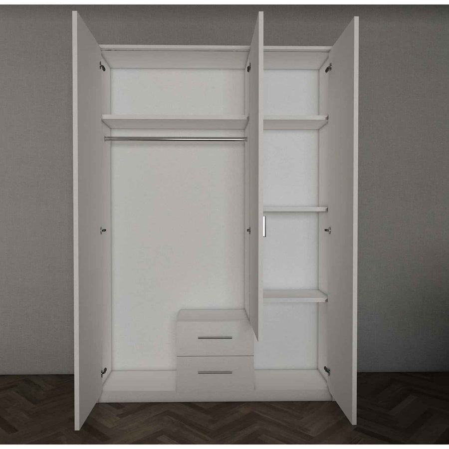 Windsor White 3 Door Wardrobe 120cm with Mirror and 2 Drawers