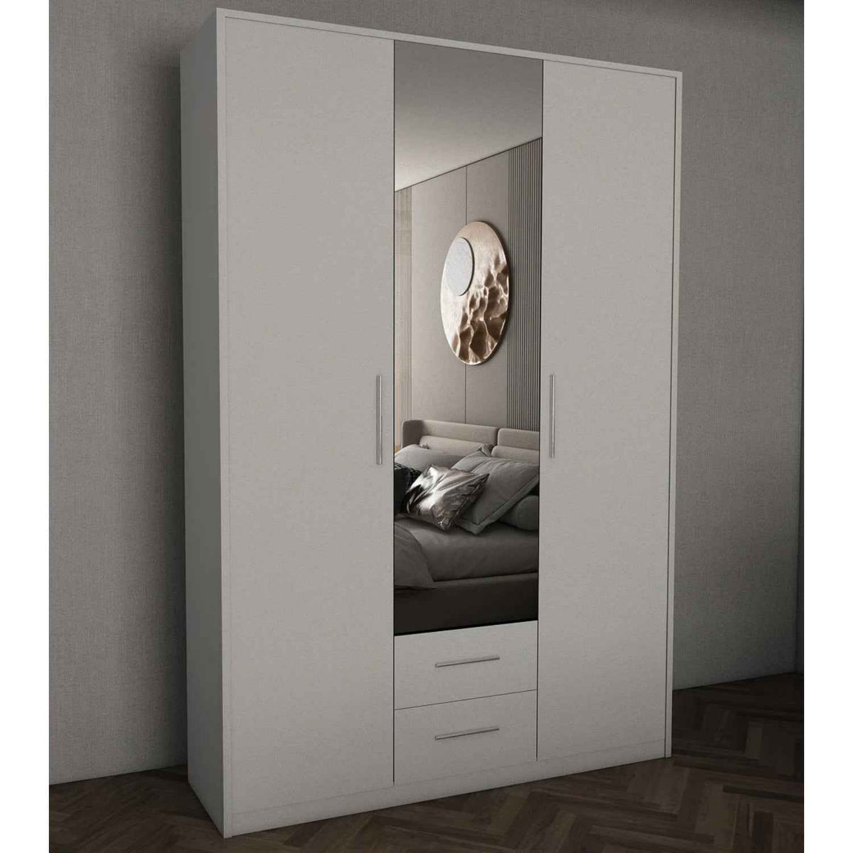 Windsor White 3 Door Wardrobe 120cm with Mirror and 2 Drawers