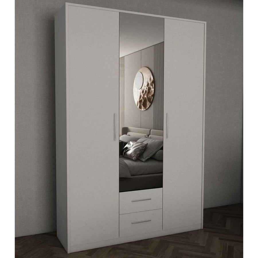 Windsor White 3 Door Wardrobe 120cm with Mirror and 2 Drawers