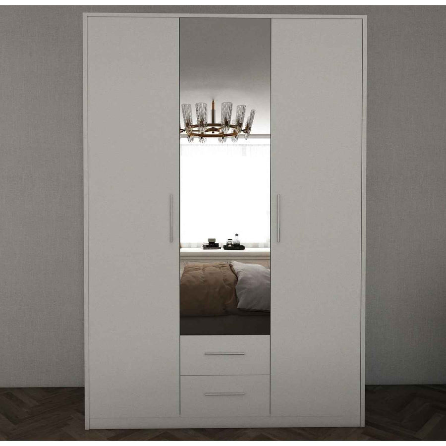 Windsor White 3 Door Wardrobe 135cm with Mirror and 2 Drawers