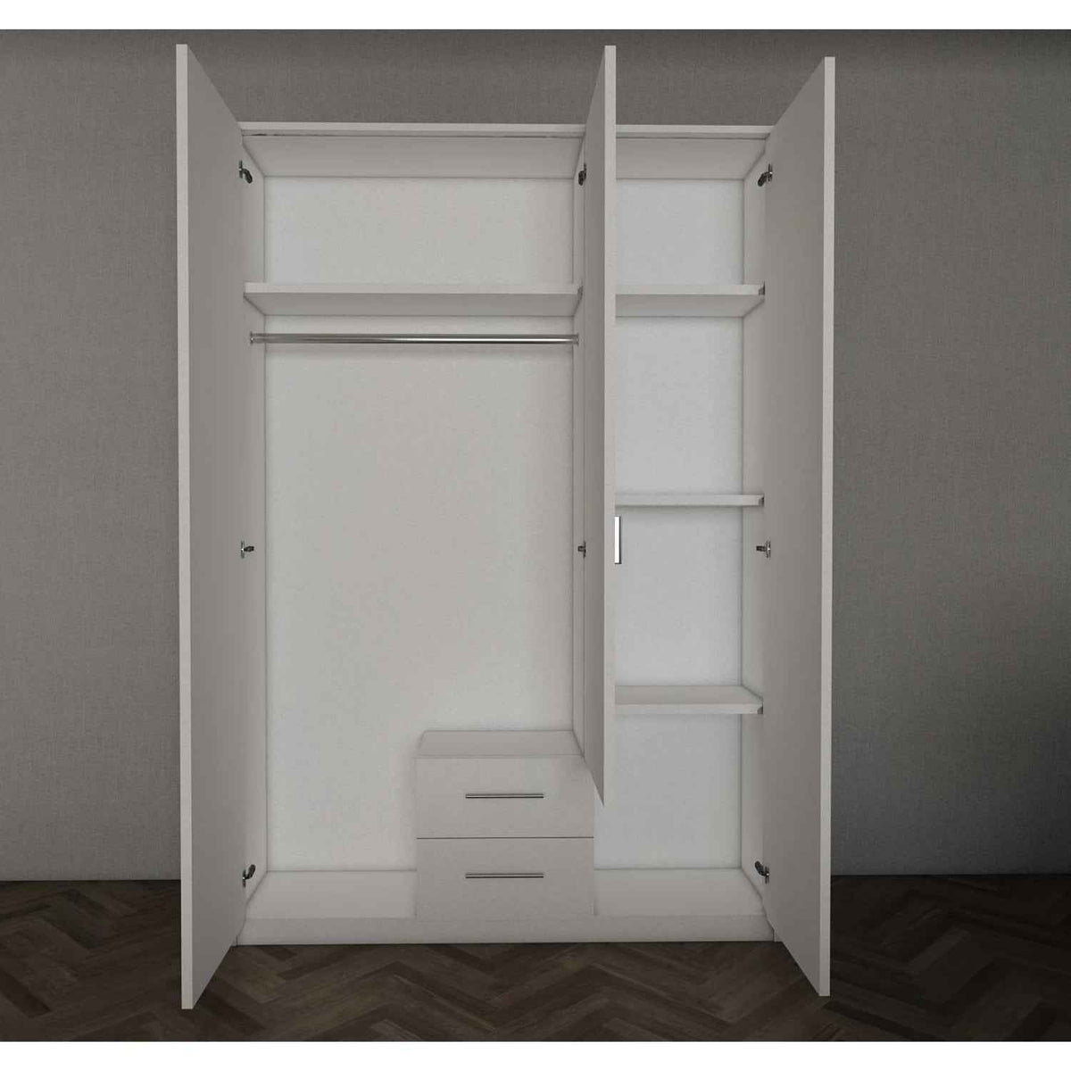Windsor White 3 Door Wardrobe 135cm with Mirror and 2 Drawers