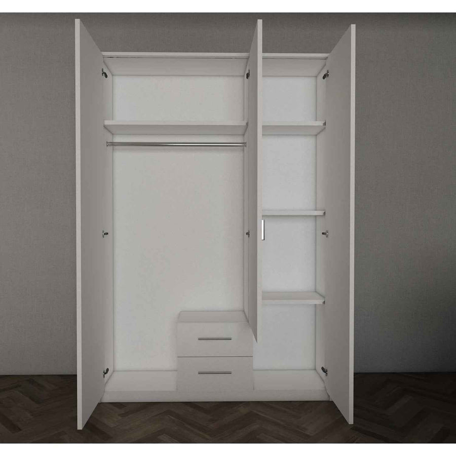 Windsor White 3 Door Wardrobe 135cm with Mirror and 2 Drawers