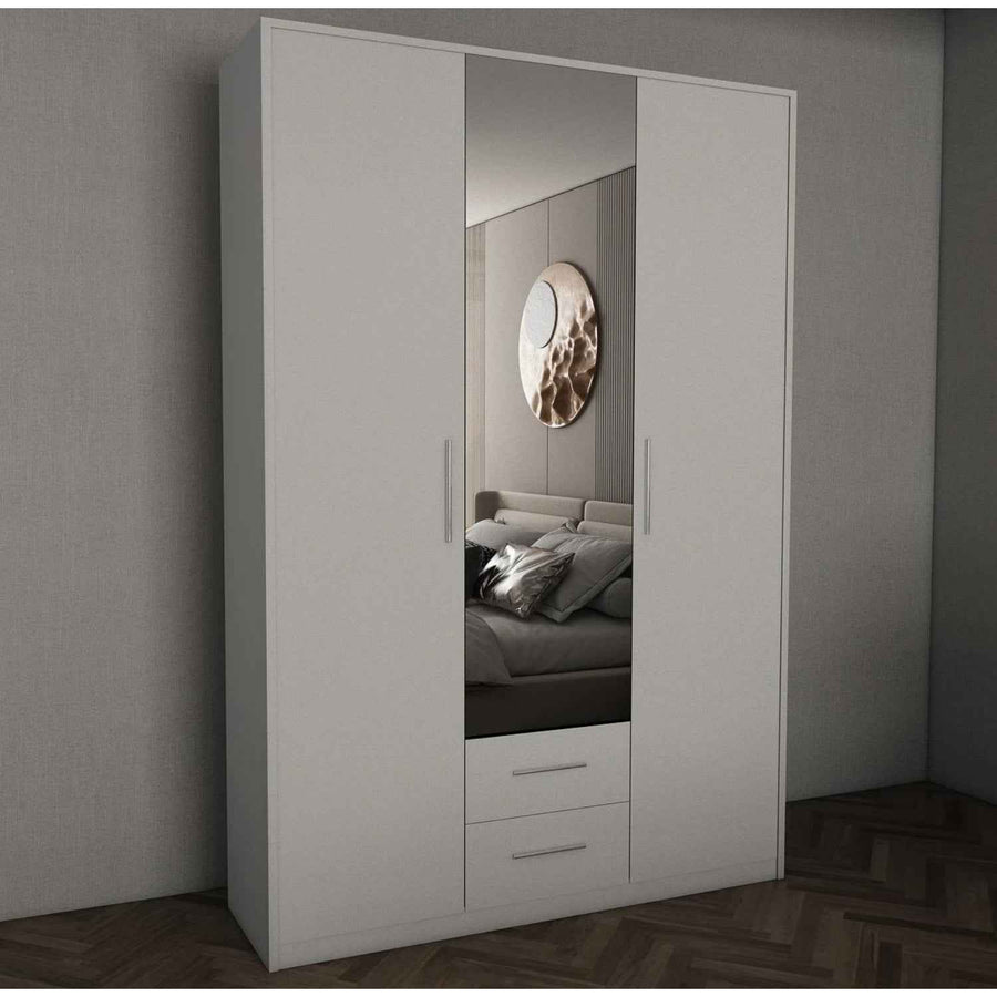 Windsor White 3 Door Wardrobe 135cm with Mirror and 2 Drawers