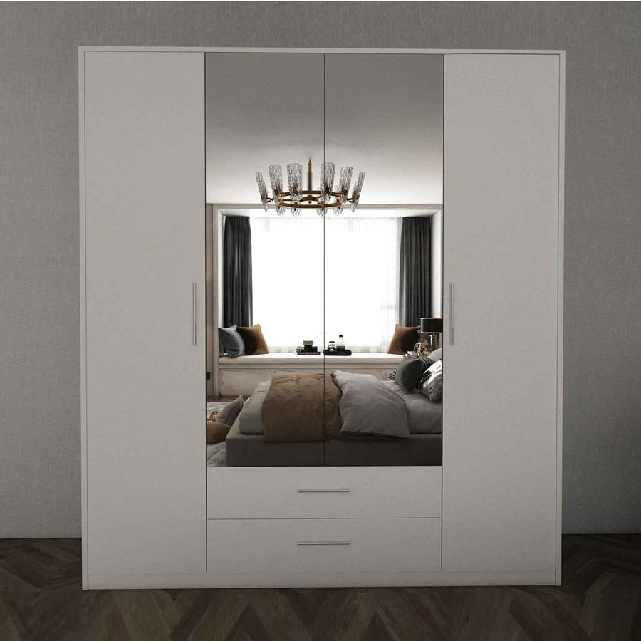 Windsor White 4 Door Wardrobe 180cm with Mirrors and 2 Drawers