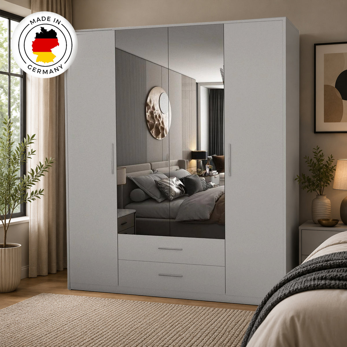 Windsor White 4 Door Wardrobe 180cm with Mirrors and 2 Drawers - image 6