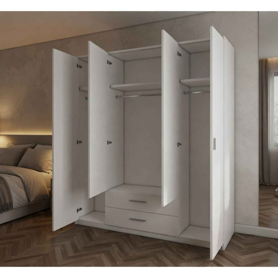 Windsor White 4 Door Wardrobe 180cm with Mirrors and 2 Drawers