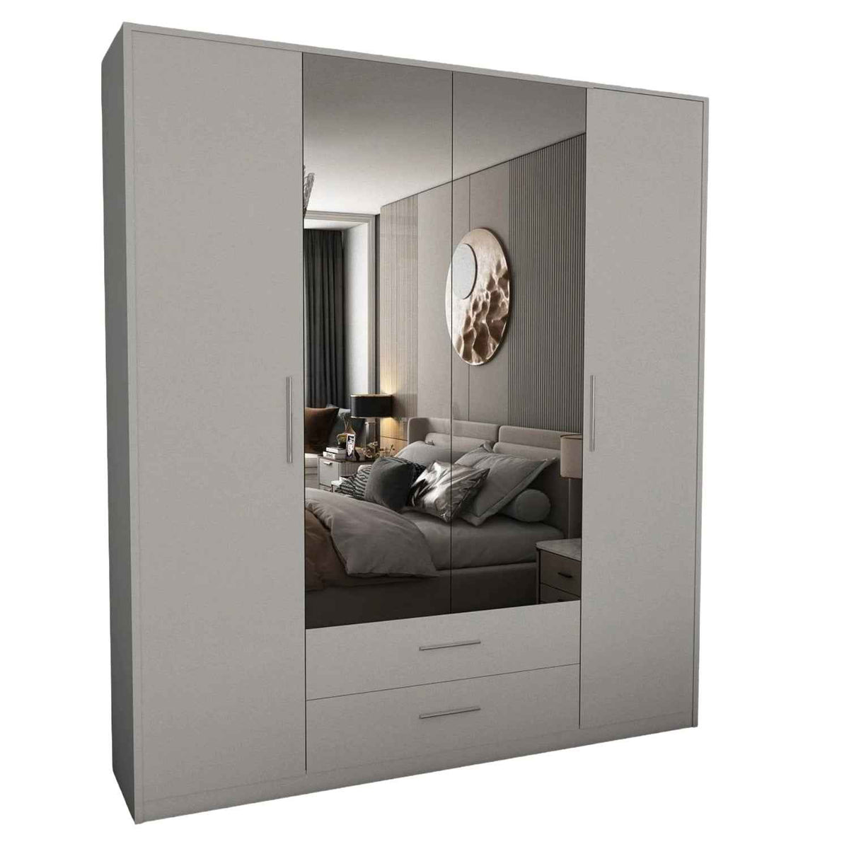 Windsor White 4 Door Wardrobe 180cm with Mirrors and 2 Drawers