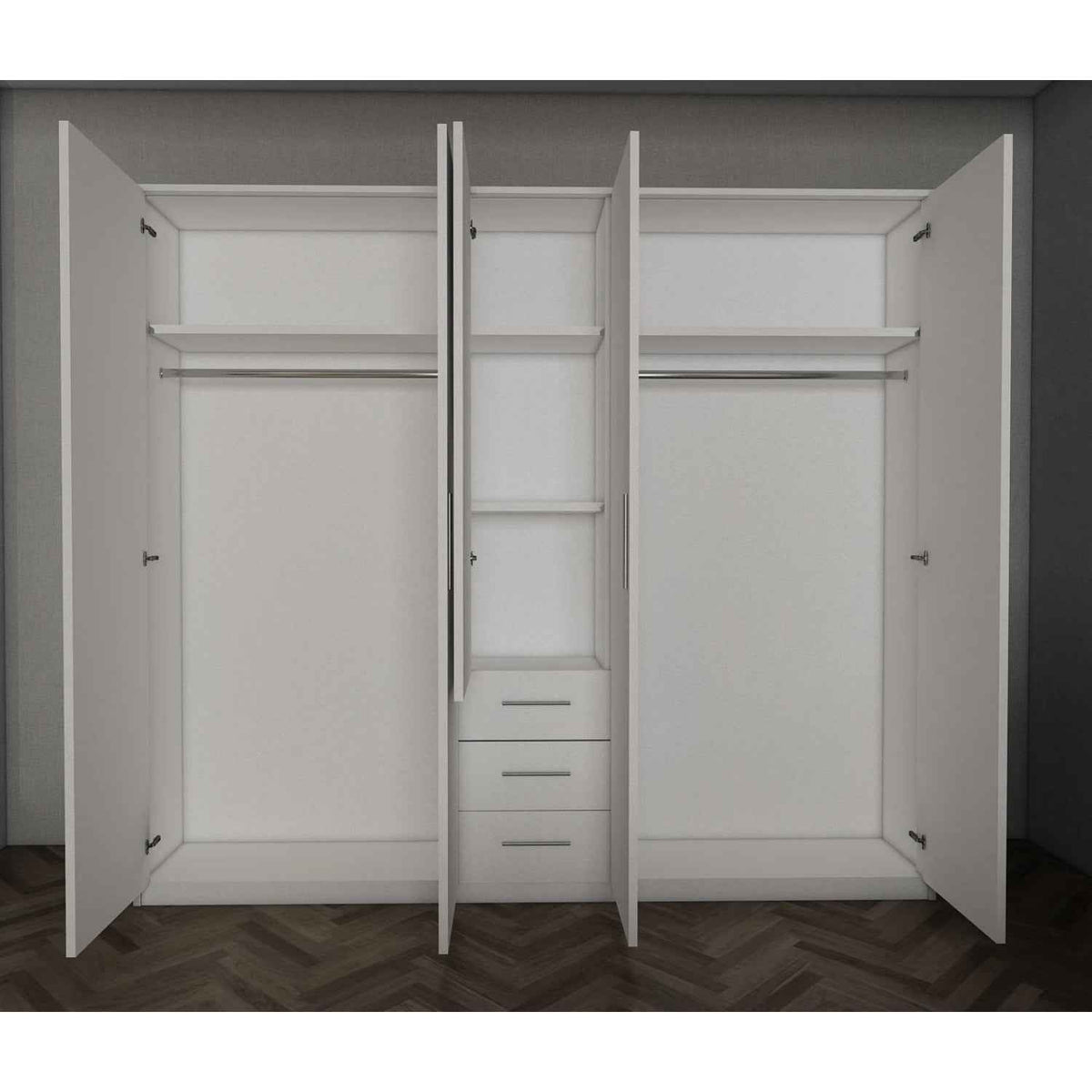 Windsor White 5 Door Wardrobe 200cm with Mirror and 3 Drawers