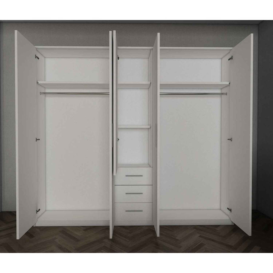 Windsor White 5 Door Wardrobe 200cm with Mirror and 3 Drawers