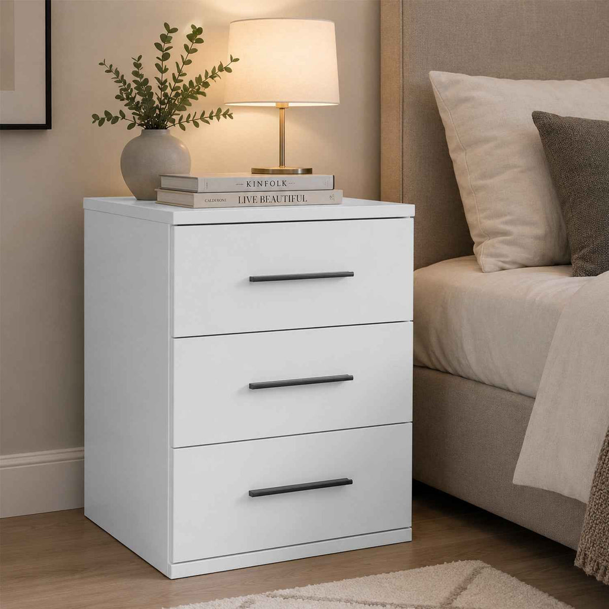 Windsor White 3 Drawer Bedside Cabinet