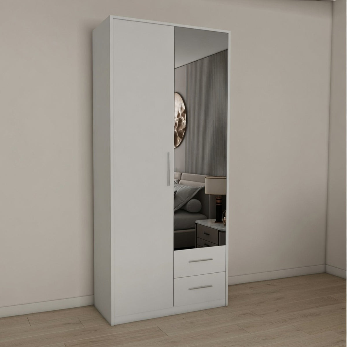 Windsor White 2 Door Wardrobe with Mirror and 2 Drawers - image 7