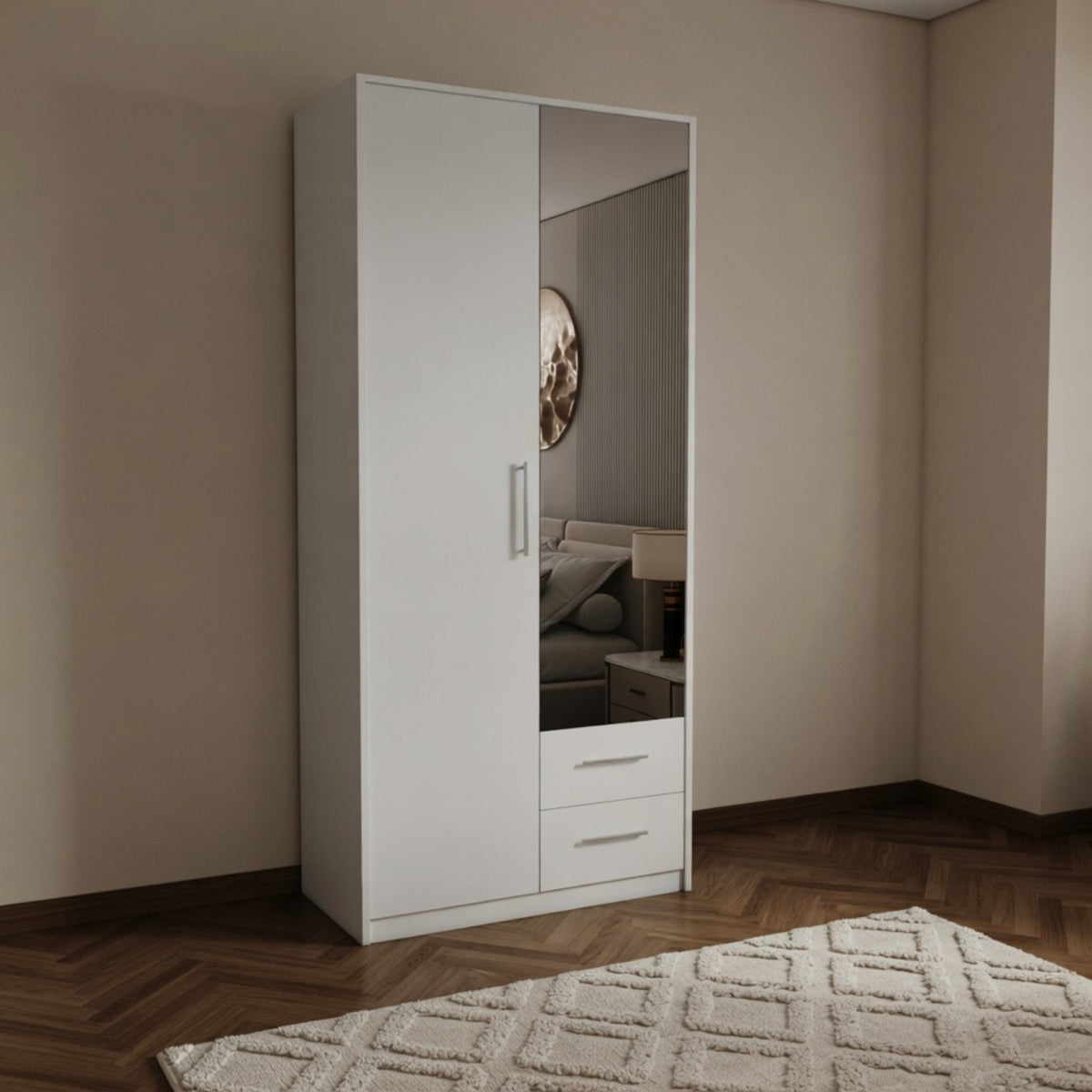 Windsor White 2 Door Wardrobe with Mirror and 2 Drawers - image 8