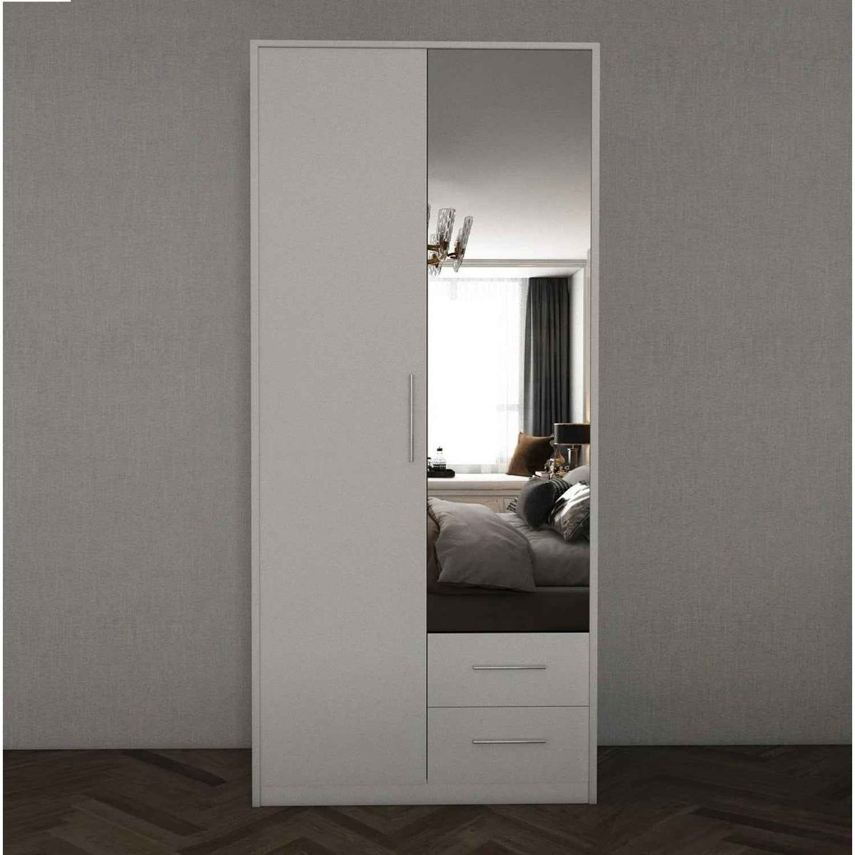 Windsor White 2 Door Wardrobe with Mirror and 2 Drawers