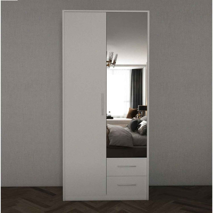 Windsor White 2 Door Wardrobe with Mirror and 2 Drawers