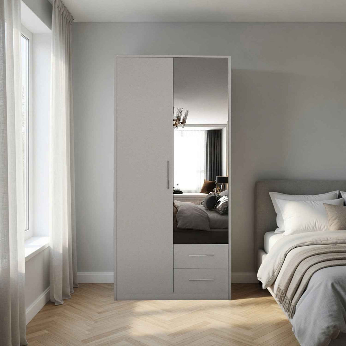 Windsor White 2 Door Wardrobe with Mirror and 2 Drawers