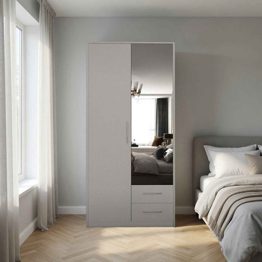 Windsor White 2 Door Wardrobe with Mirror and 2 Drawers