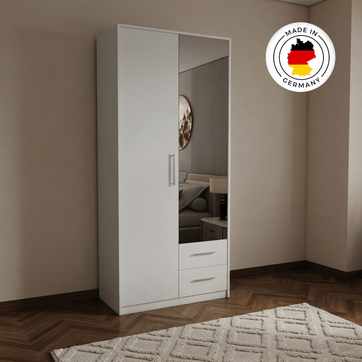 Windsor White 2 Door Wardrobe with Mirror and 2 Drawers - image 6