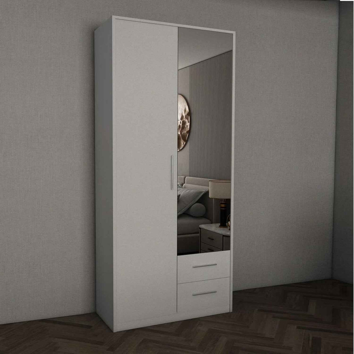 Windsor White 2 Door Wardrobe with Mirror and 2 Drawers