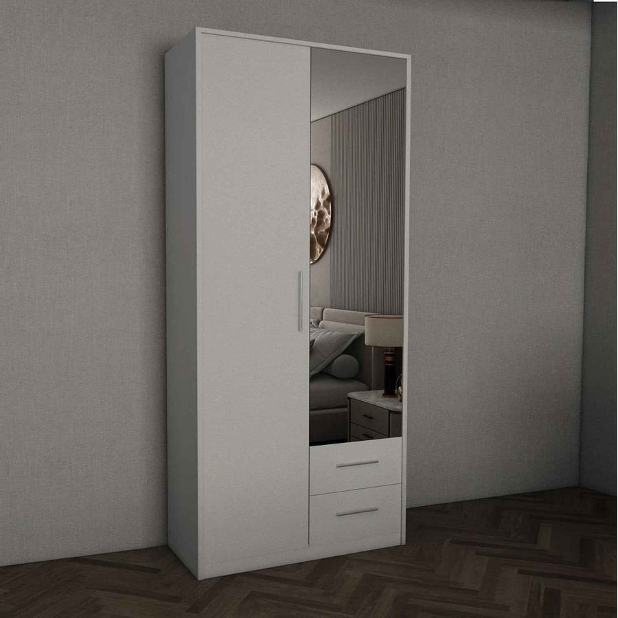 Windsor White 2 Door Wardrobe with Mirror and 2 Drawers