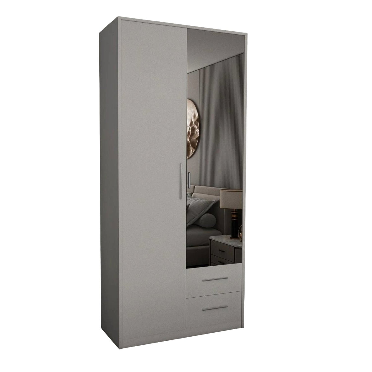 Windsor White 2 Door Wardrobe with Mirror and 2 Drawers