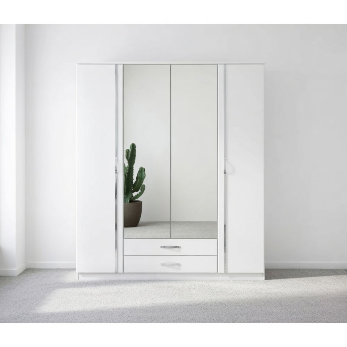 Tetbury 4 Door Mirrored Wardrobe in Gloss White with Drawers - image 5