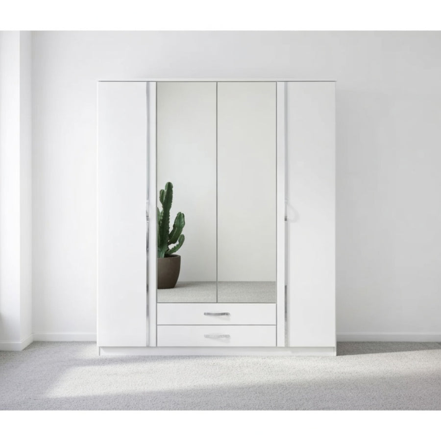 Tetbury 4 Door Mirrored Wardrobe in Gloss White with Drawers - image 5