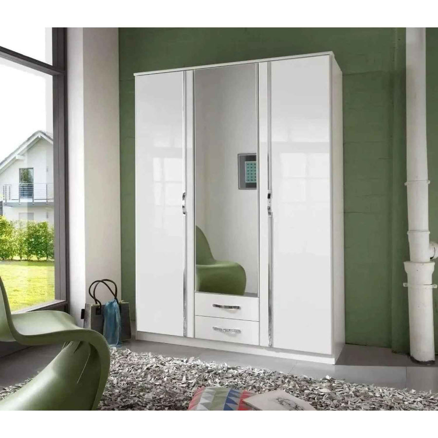 Tetbury 3 Door Mirrored Wardrobe in Gloss White with Drawers