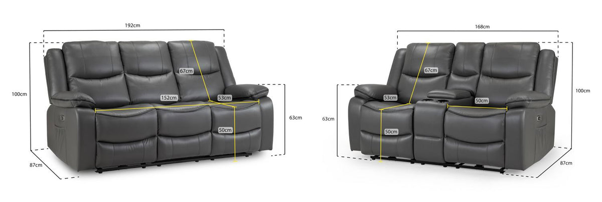 Harald Electric Recliner Sofa 3+2 Seater In Grey