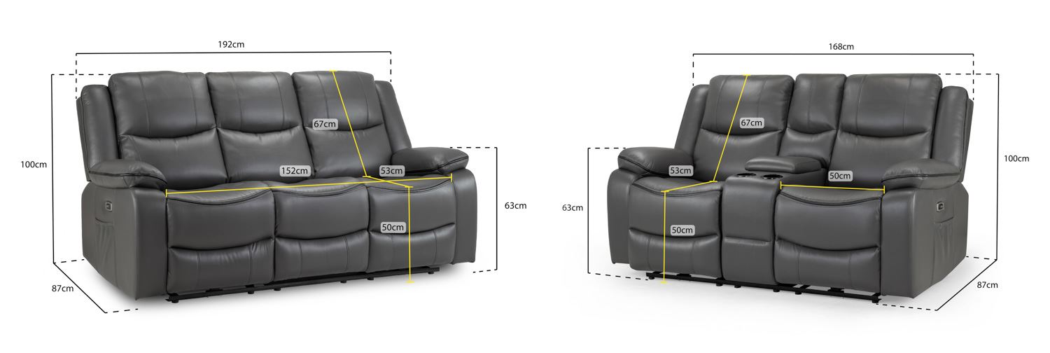 Harald Electric Recliner Sofa 3+2 Seater In Grey