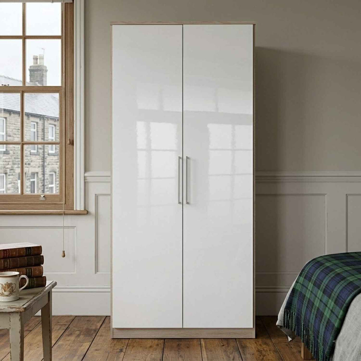 Belgravia 2 Door Oak White Gloss Wardrobe