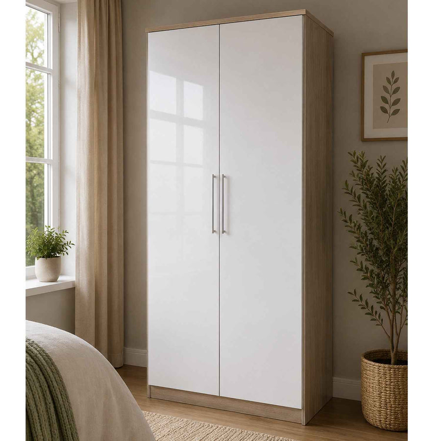 Belgravia 2 Door Oak White Gloss Wardrobe