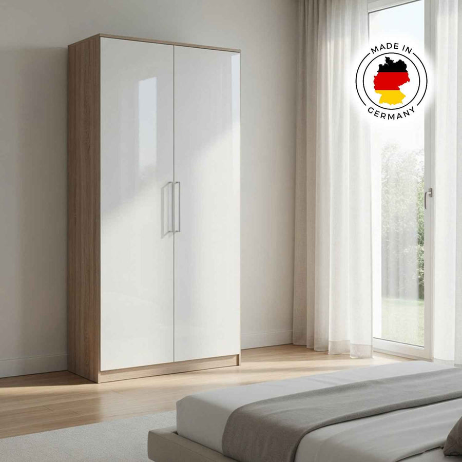 Belgravia 2 Door Oak White Gloss Wardrobe