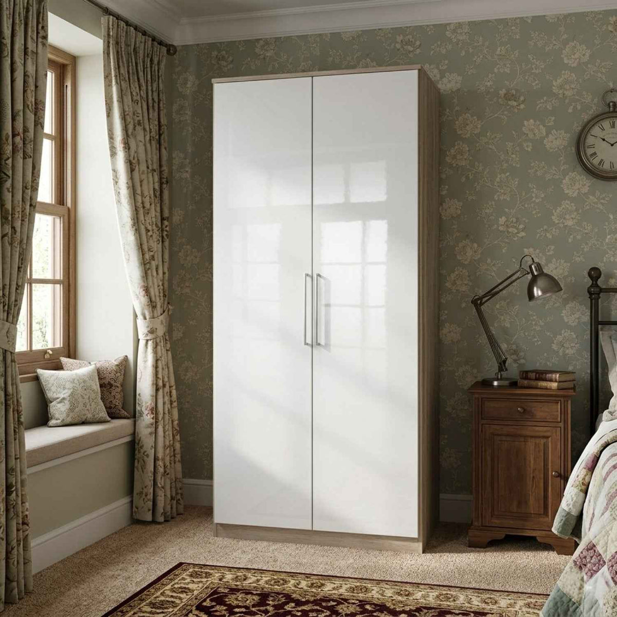 Belgravia 2 Door Oak White Gloss Wardrobe