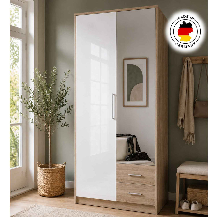 Belgravia 2 Door 2 Drawer Oak and White Gloss Wardrobe