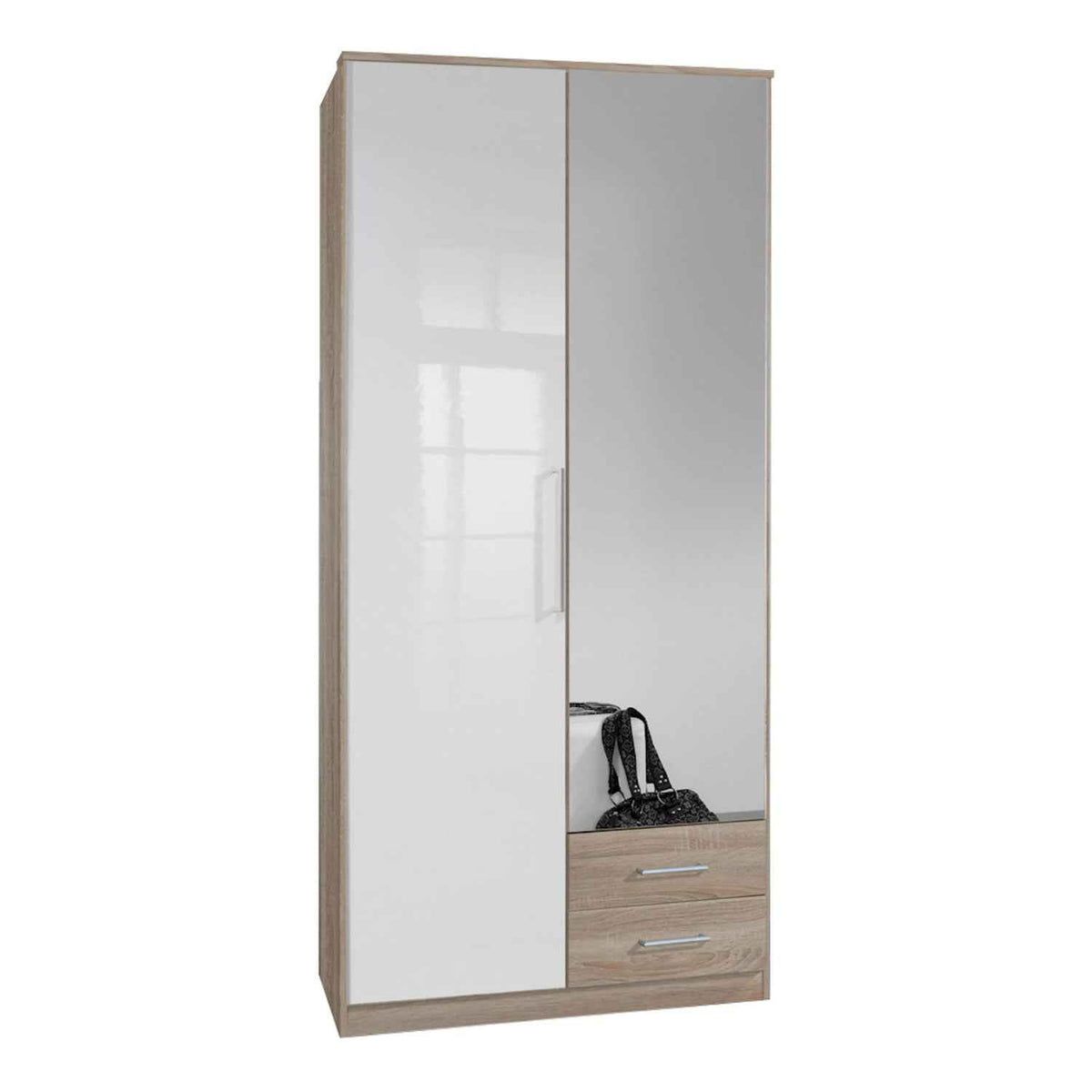 Belgravia 2 Door 2 Drawer Oak and White Gloss Wardrobe