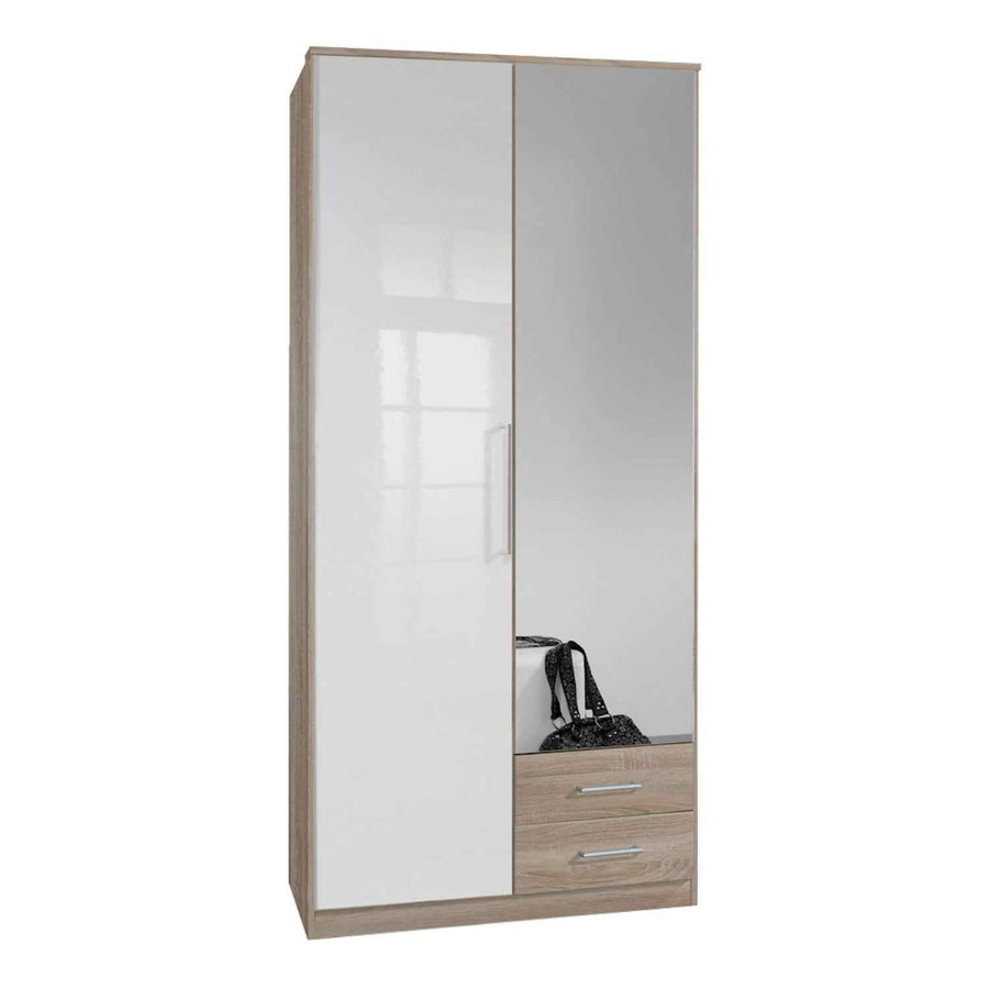 Belgravia 2 Door 2 Drawer Oak and White Gloss Wardrobe