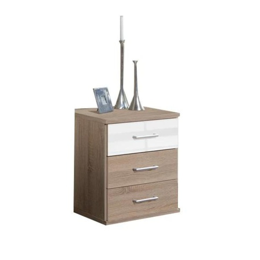Belgravia 3 Drawer Bedside Cabinet Oak and White Gloss - image 2