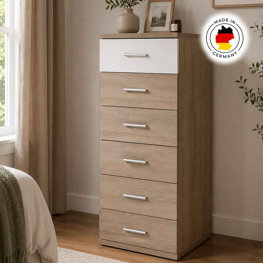Belgravia Slim Chest of Drawers Oak and White Gloss