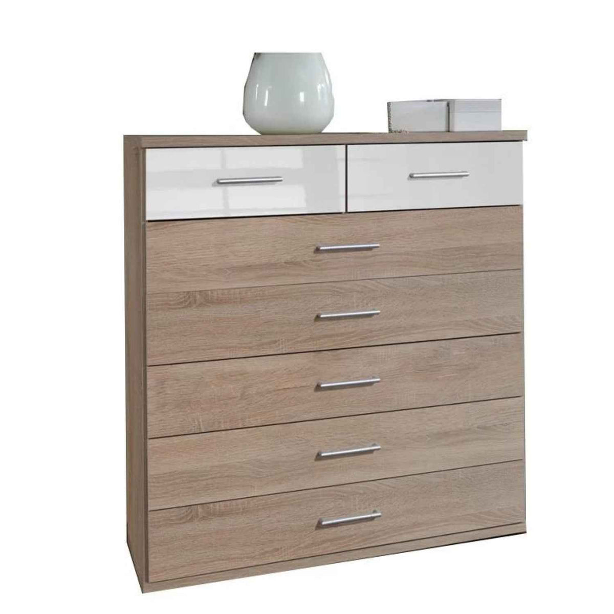 Belgravia 5+2 Chest of Drawers Oak and White Gloss