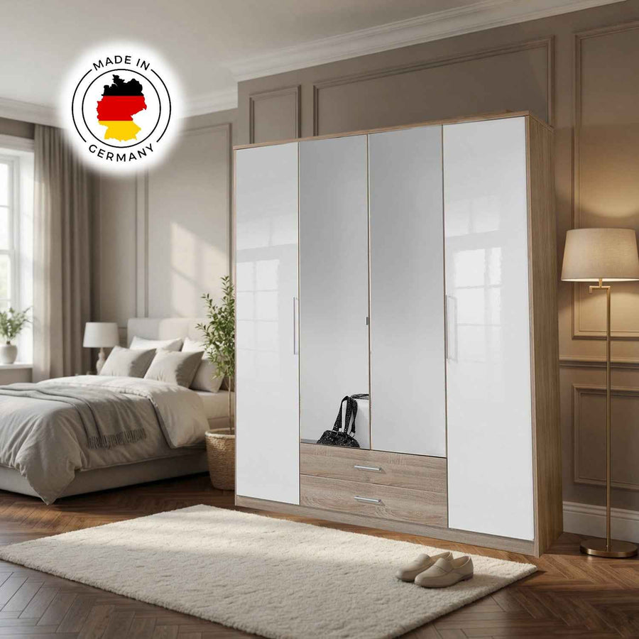 Belgravia 4 Door White Gloss and Oak Wardrobe