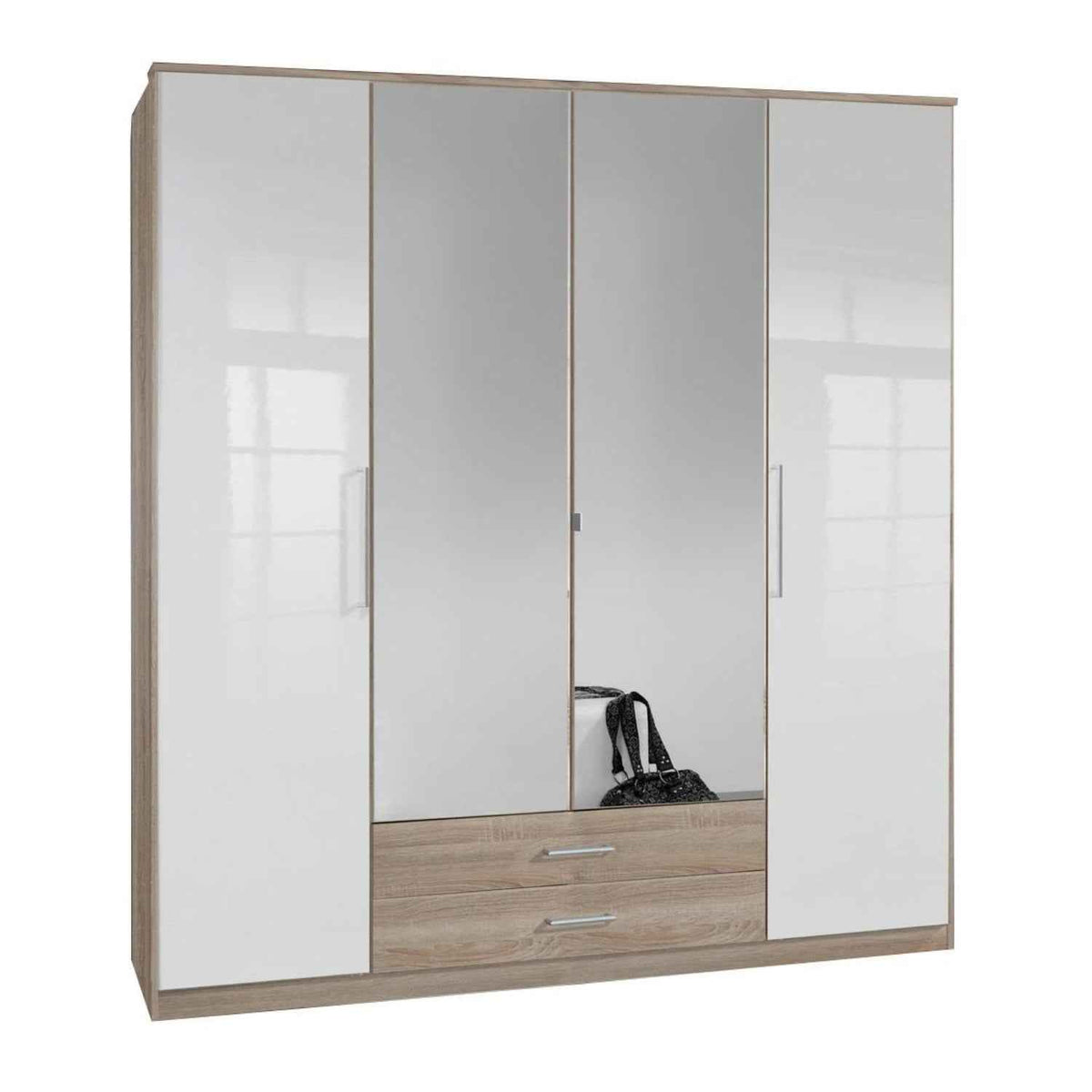 Belgravia 4 Door White Gloss and Oak Wardrobe