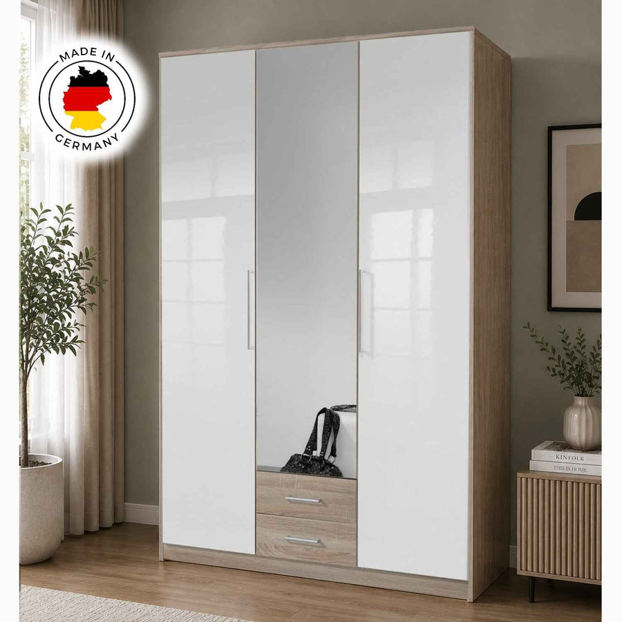 Belgravia 3 Door Oak and White Gloss Wardrobe
