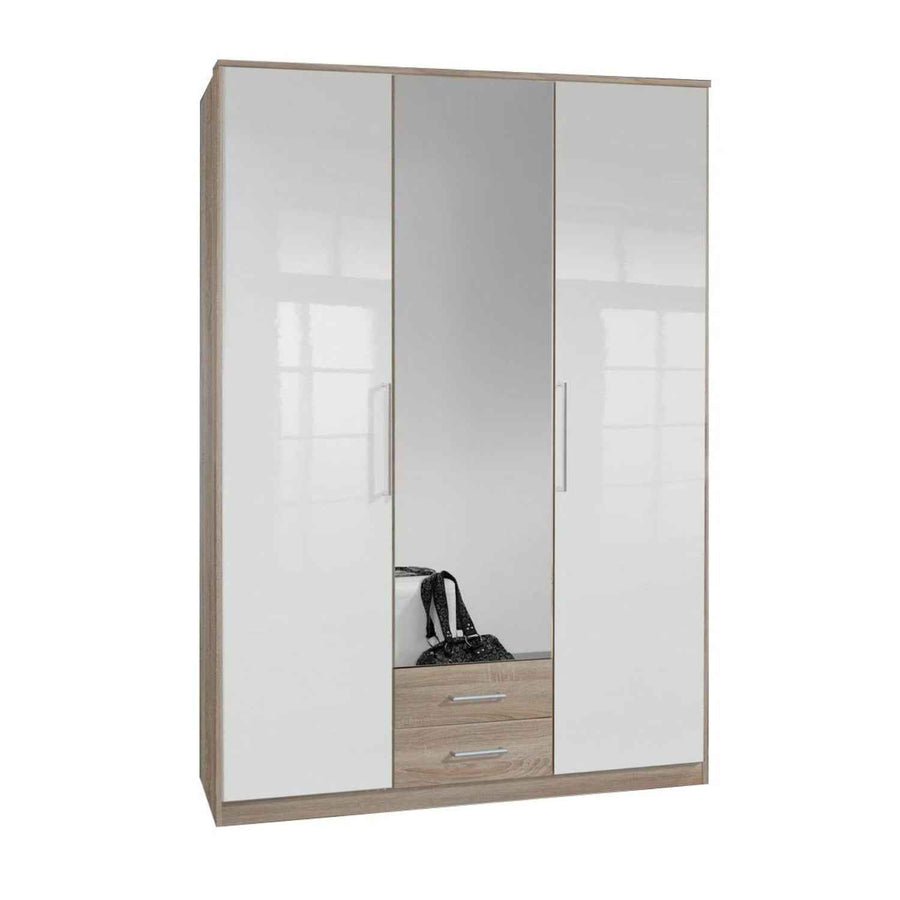 Belgravia 3 Door Oak and White Gloss Wardrobe